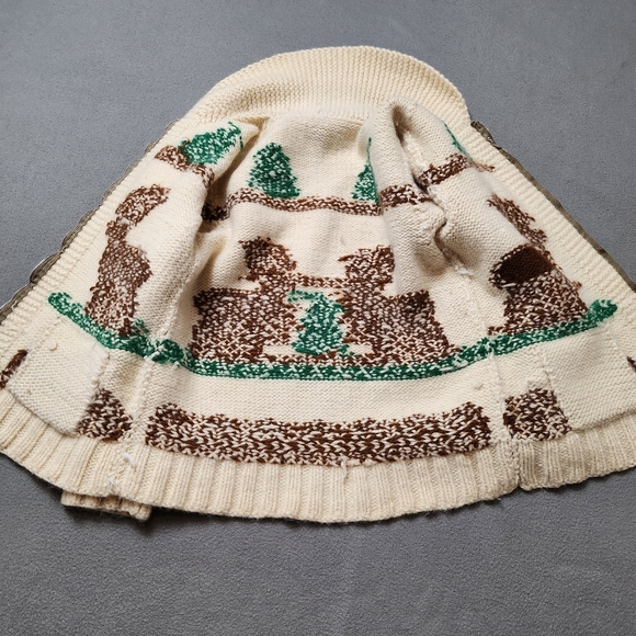 Vintage Wool Cowichan Zip Sweater Elk Evergreen Pattern Eclectic - Picture 7 of 12